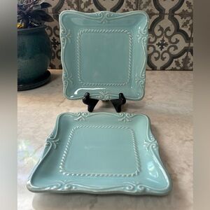 Vintage 1990s Southern Living Gallery-Elegant Aqua Square Plates- EUC